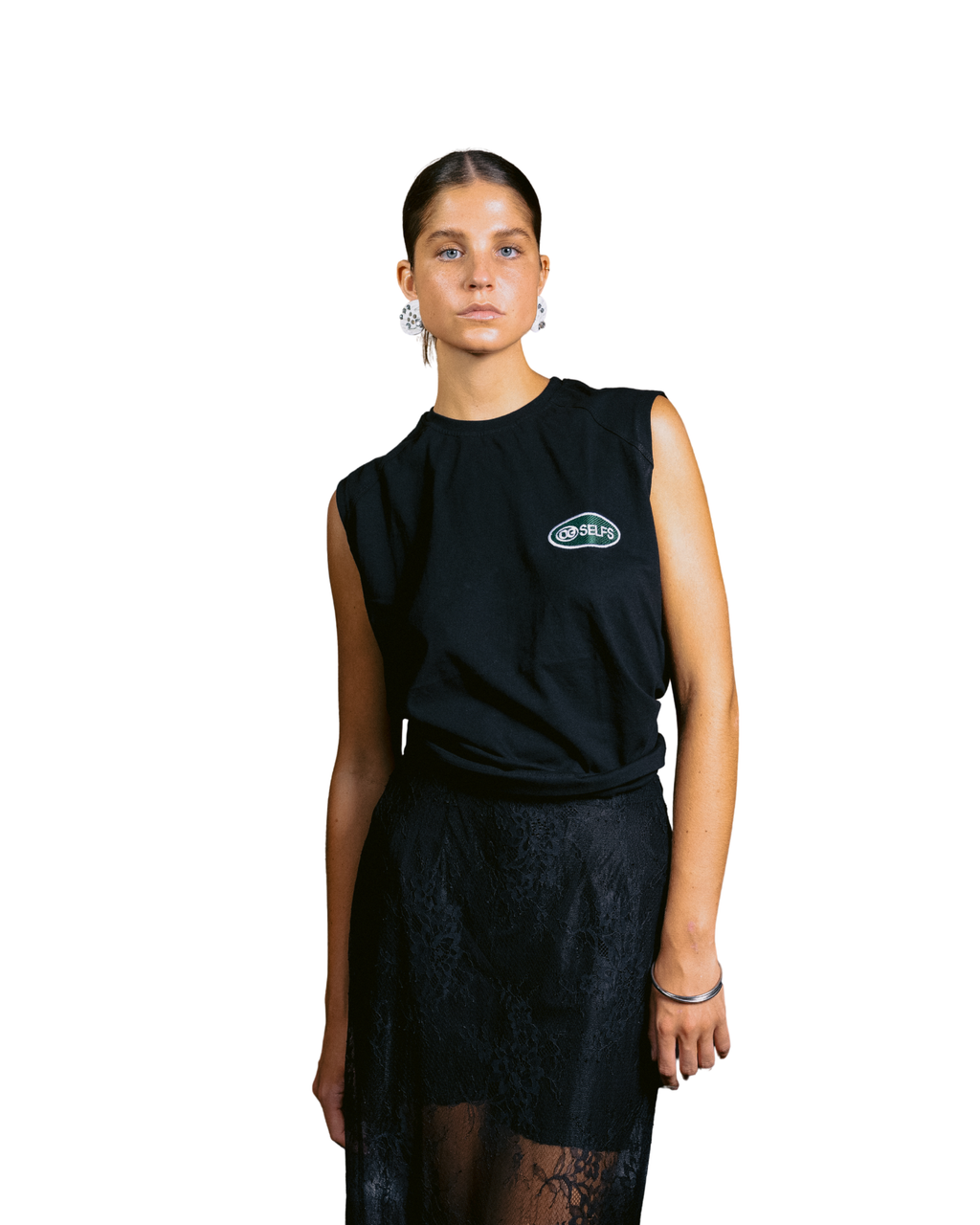 Sleeveless logo embroidered top