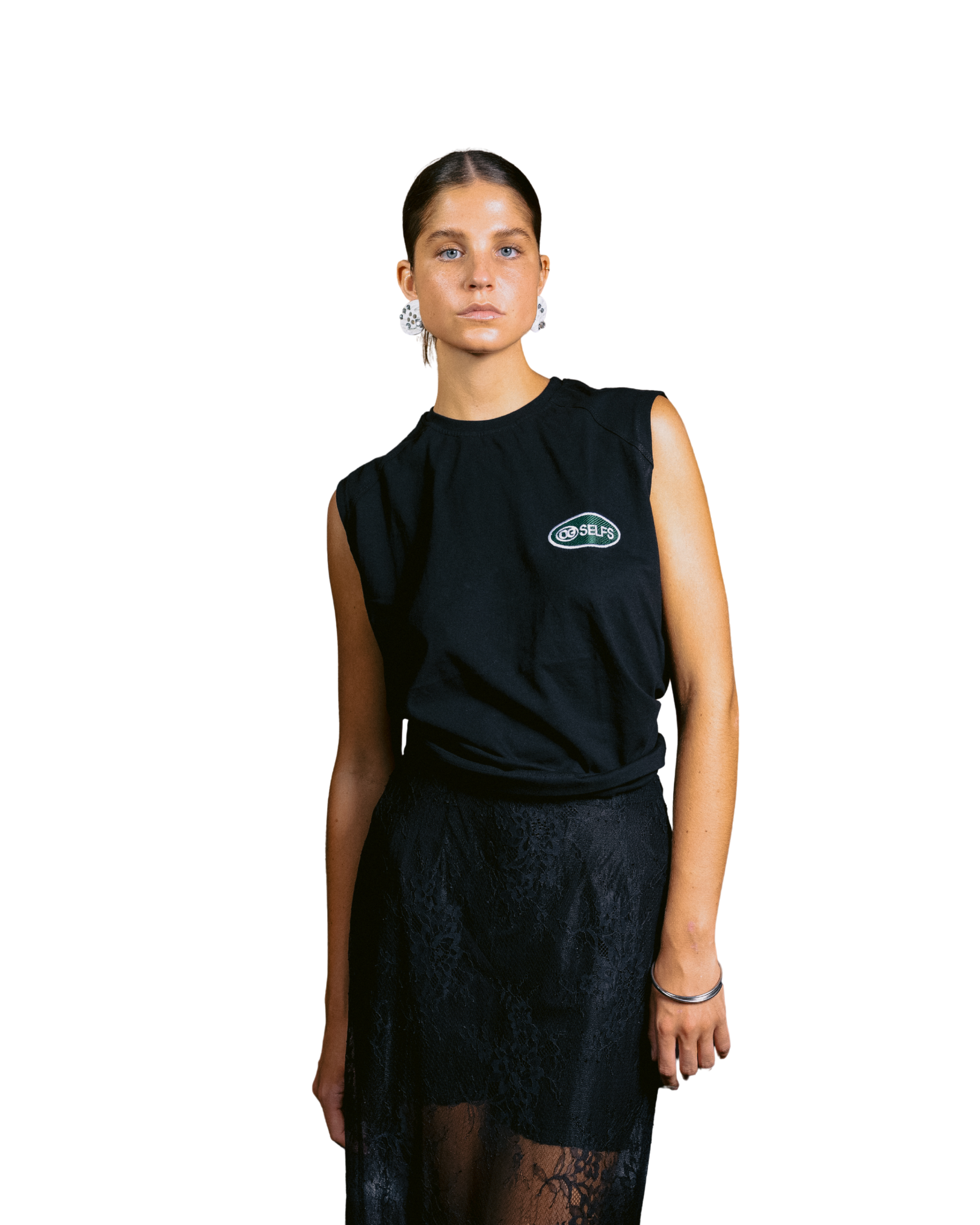 Sleeveless logo embroidered top