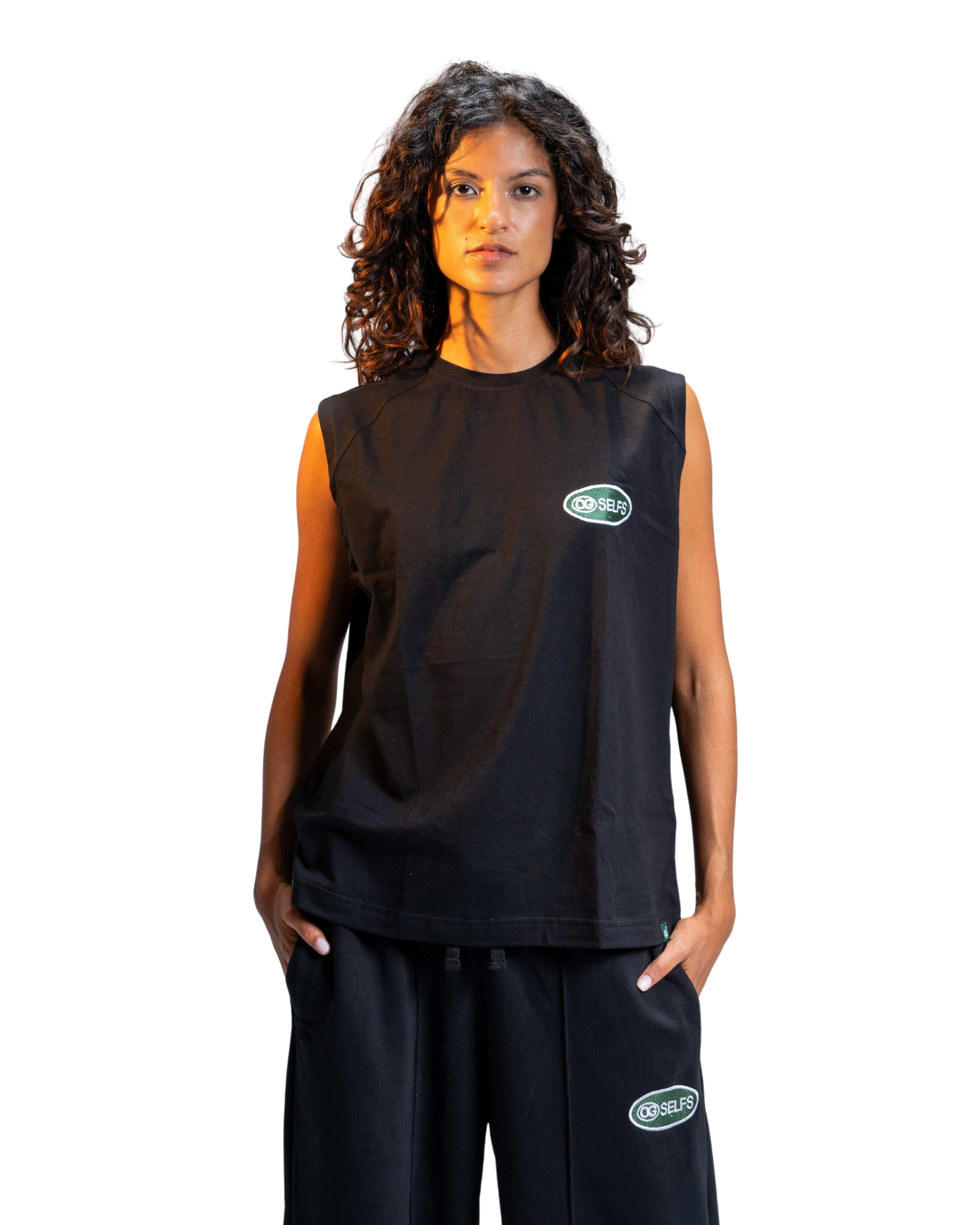 Sleeveless logo embroidered top