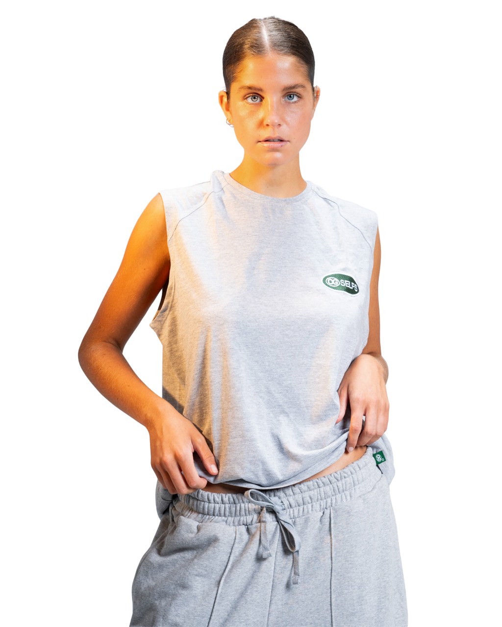 Sleeveless logo embroidered top