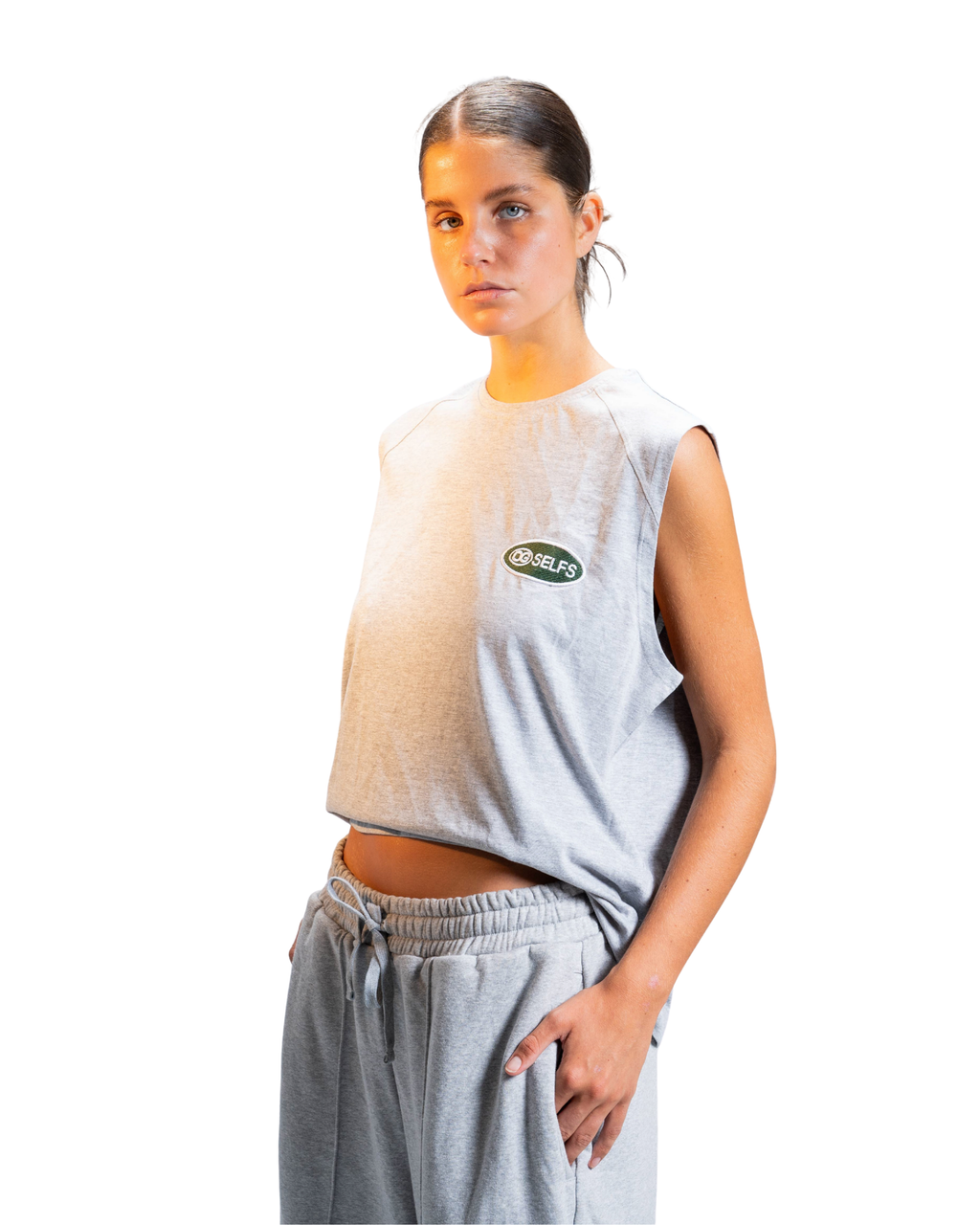Sleeveless logo embroidered top