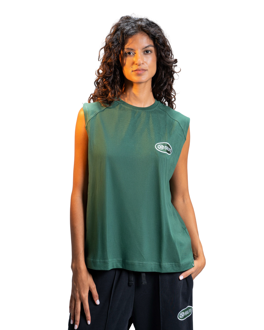 Sleeveless logo embroidered top