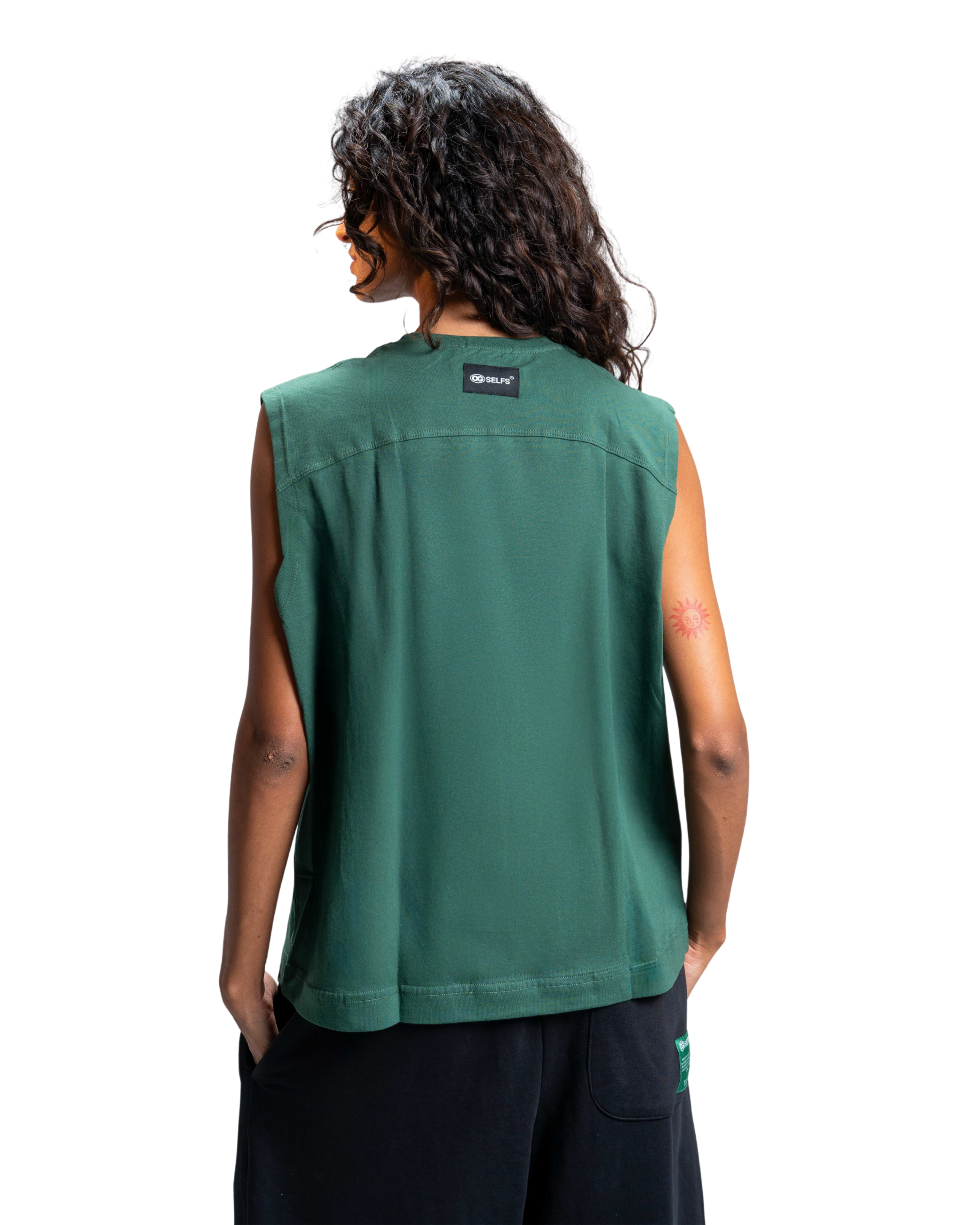 Sleeveless logo embroidered top