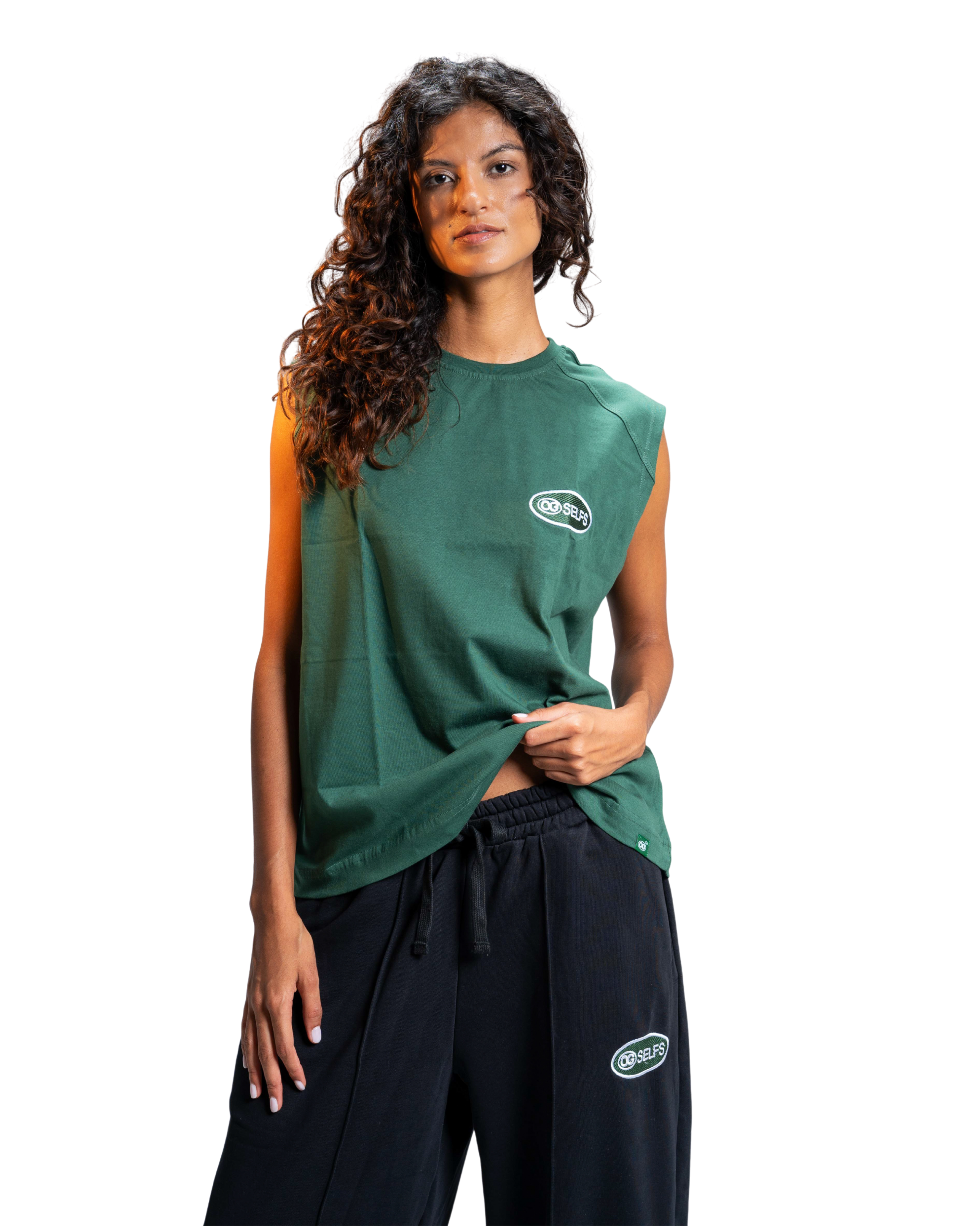 Sleeveless logo embroidered top